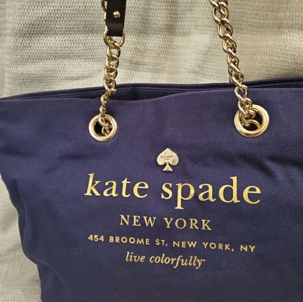 Kate Spade Navy Tote with Gold Accents